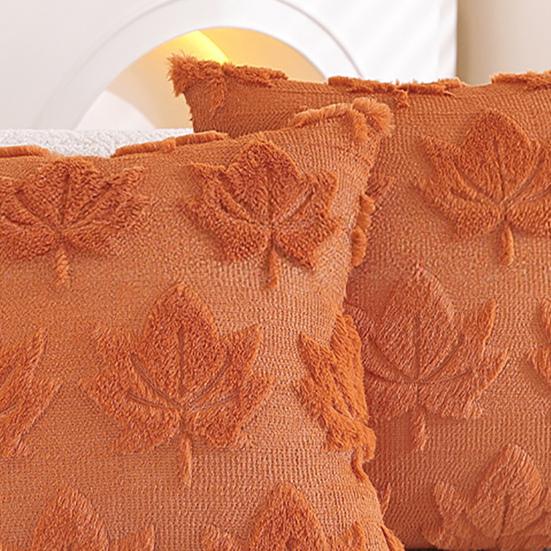 Autumn Pillow Cover Plush Faux Fur Pillowcase with 3D Leaf Art Farmhouse Bohemian Style Invisible Zipper Pillow Case