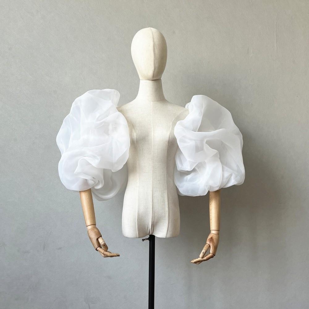 DIY Puffy Bridal Sleeves Organza Removeable Short Arm Sleeves Decorative Sleeves for Wedding Gowns