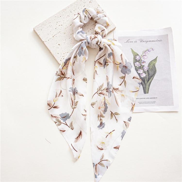 Korean Chiffon Feather Hair Ribbon Scarf Vintage Simple Hair Loop Tie Elastic Hairband For Women Girl Hair Accessories Headbands