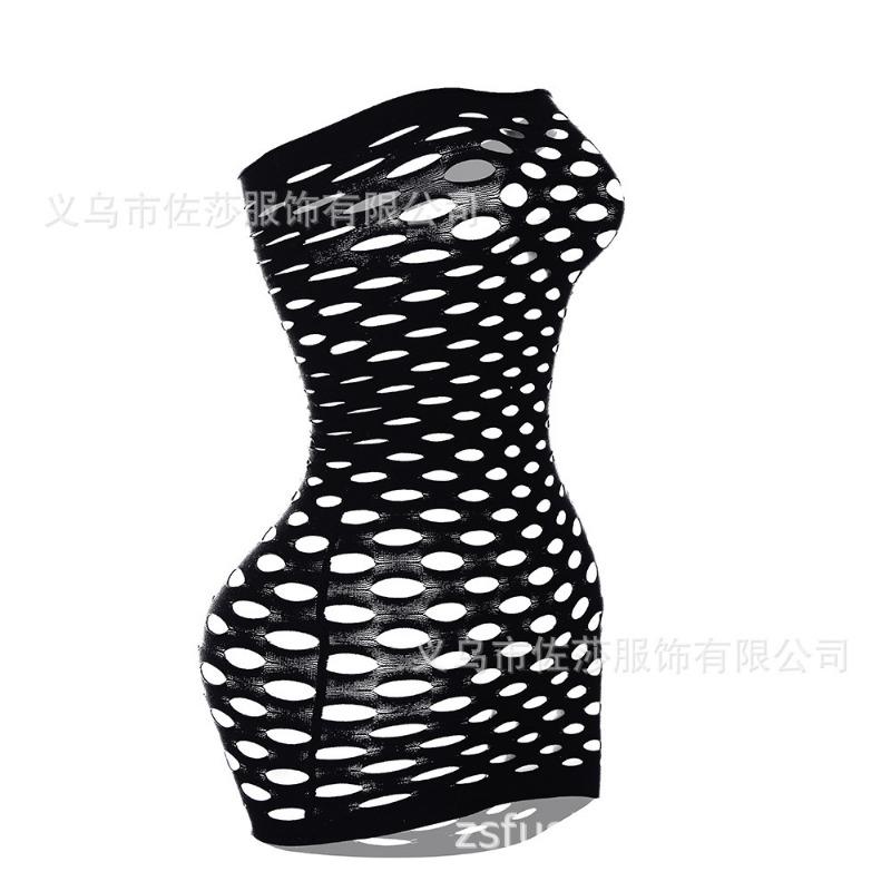 Sexy Lingerie Big Hole Hip Skirt Tube Top Sex Mesh Skirt Whole Body Hollow Transparent Round Hole Coat