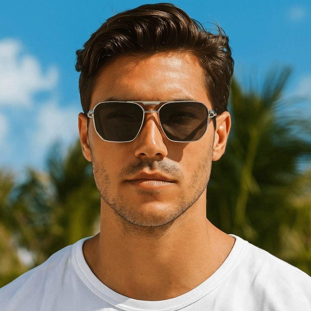 Retro Double Bar Sunnies Square Frame Anti-UV Glasses Unisex Polarized Sunglasses  Catwalk