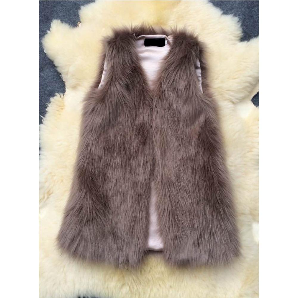 

Меховой жилет женский средней длины осенне-зимний имитация лисьего меха модный жилет утолщенное теплое меховое пальто L хаки