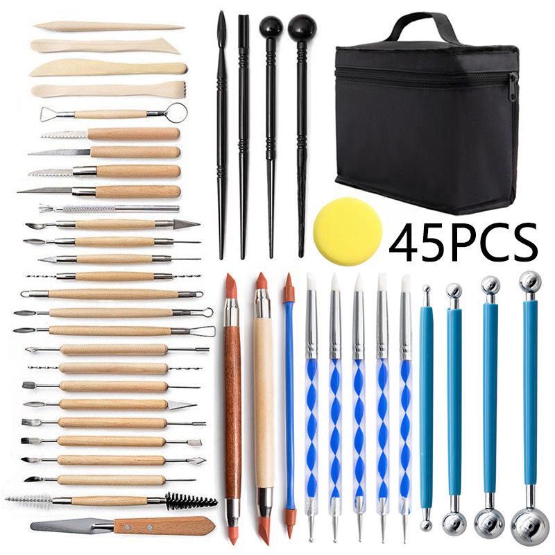 6-Piece Pottery Clay Tool Set: Double-Headed Lace and Sculpture Knives with Red Wood Handles