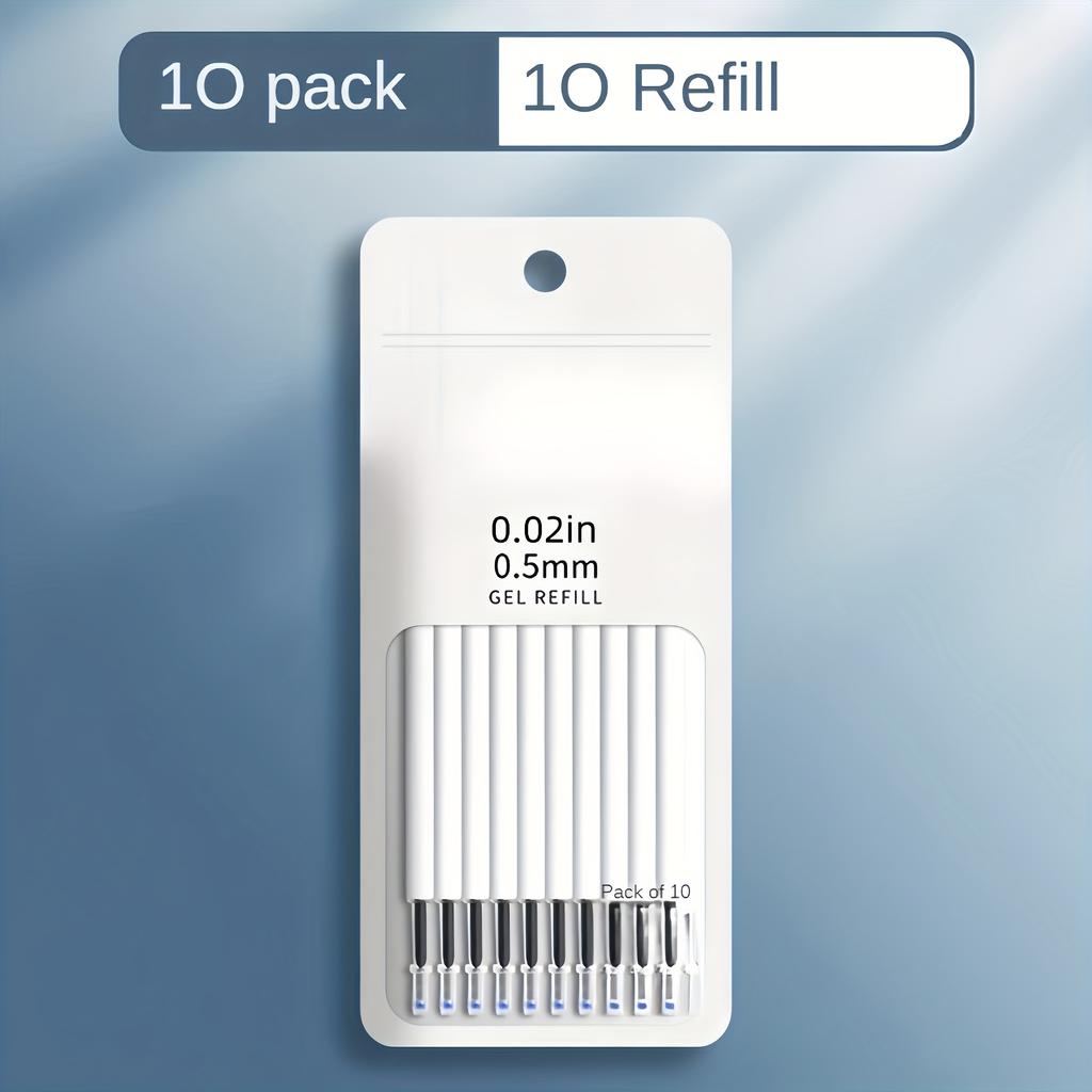 10-Pack 0.5mm Black Gel Ink Refills, Quick-Drying, Large Capacity, Smooth Writing, Compatible with Various Retractable Pens