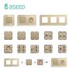 BSEED DIY EU Standard TV Satellite USB Sockets Button Switches With Crystal Glass Frame Panel Gold Home Improvement DIY Free