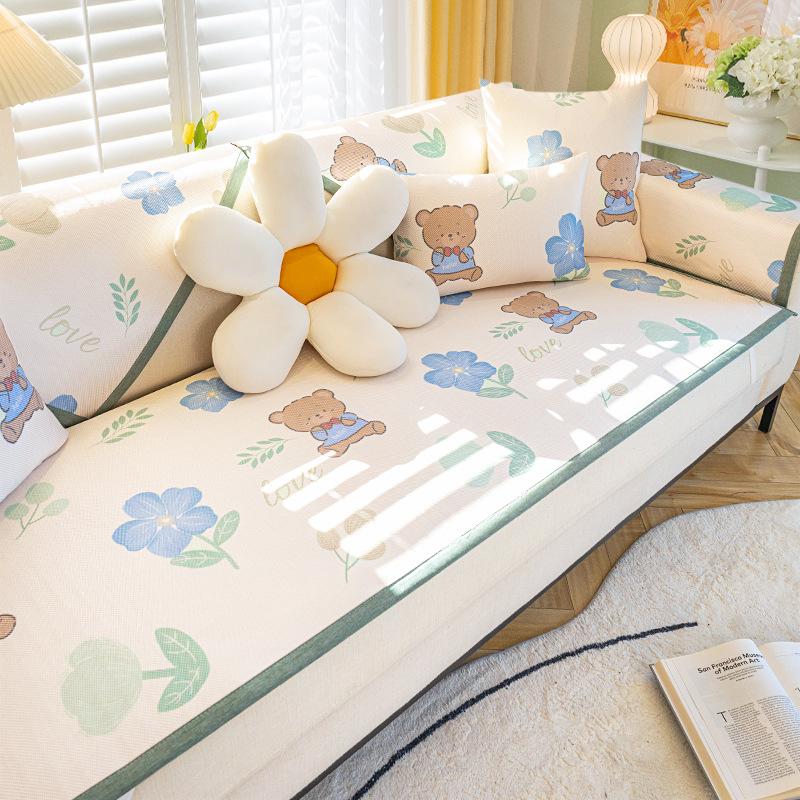 Cartoon Ice Rattan Sofa Cushion Cool Mat Cool Cushion Ice Silk Mat Washable Summer Sofa Cover Cover Cushion Cover Cloth Towel Mat