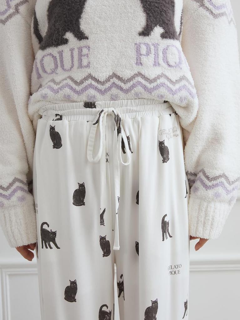 Gelato Pique Halloween Cat Print Long Pants PWCP254240 White Women's