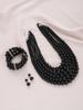 Punk Pearl Jewelry Set for Women Multi Layered Imitation Pearl Choker Necklace Bracelet Drop Earring Set Boho Handmade Jewelry