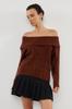 Women's Fashion Stylish Sweater Plum Soft Textured Carmen Collar Knitwear Sweater