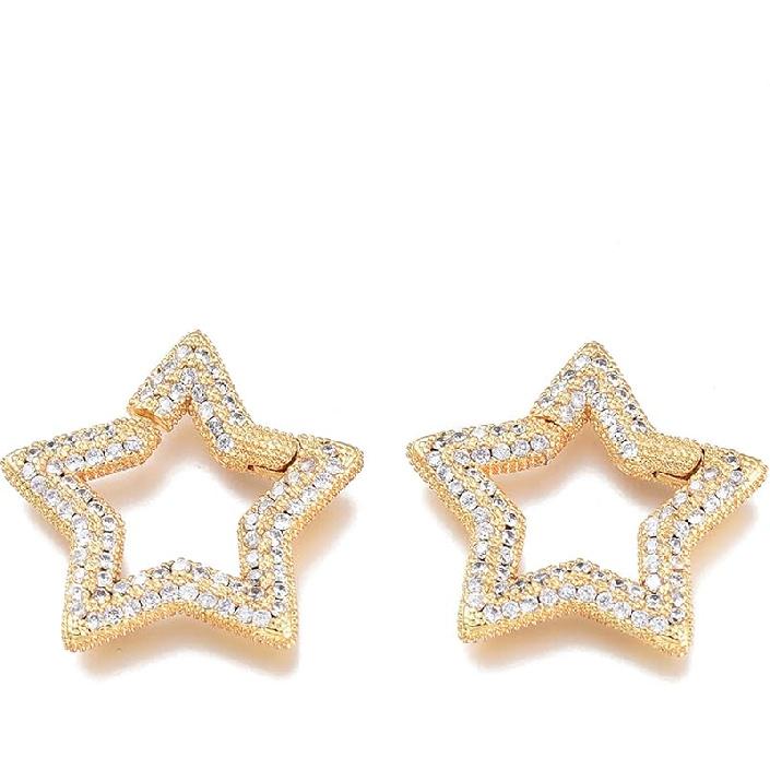 Craftdady 5ps Micro Pave Cubic Zirconia Spring Gate Ring Clasp CZ Rhinestone Golden Brass Oval Trigger Spring Snap Clip Hook Buckle for Keychain