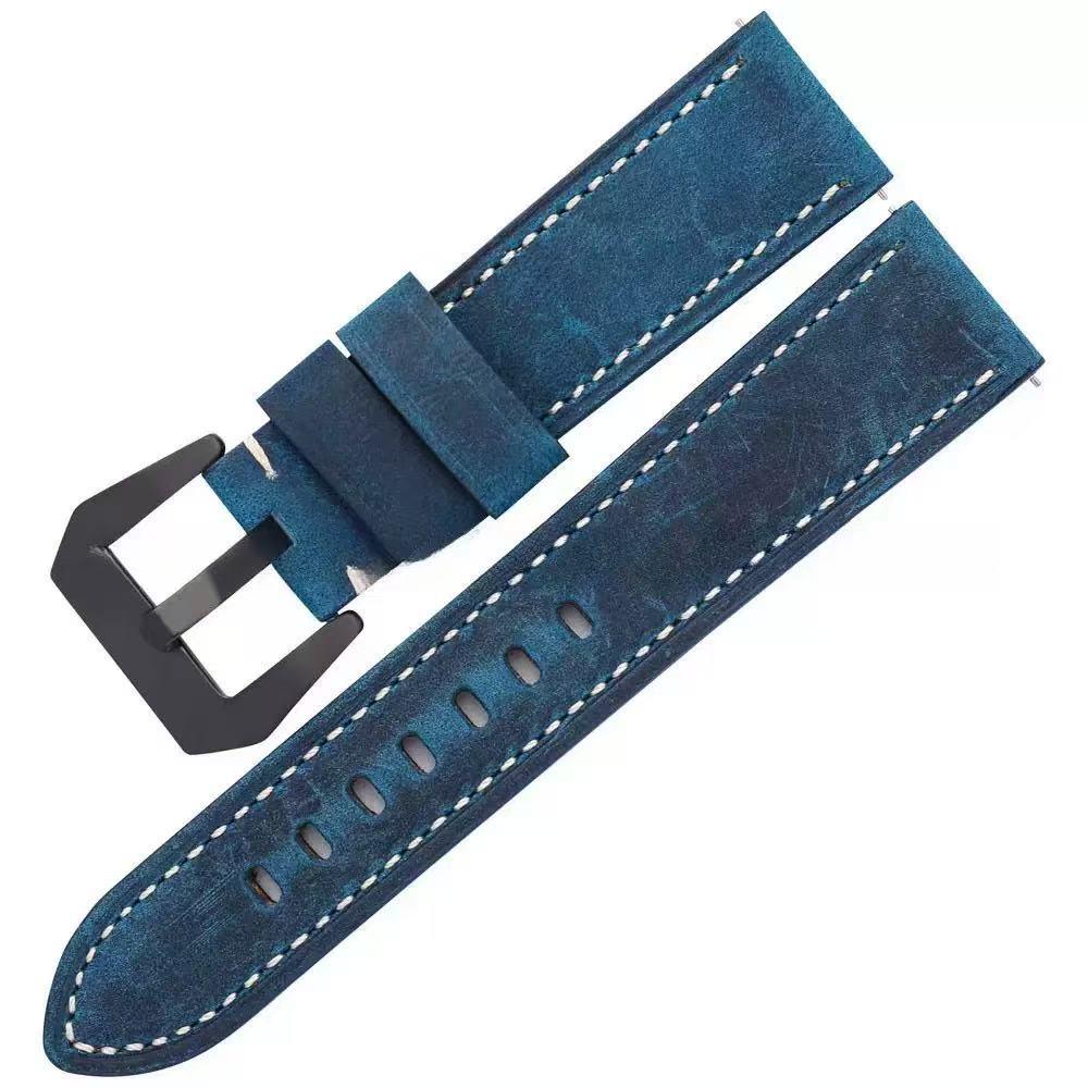 Cinturino Orologio in Pelle Crazy Horse Retrò, Accessori in Vera Pelle Fatti a Mano Compatibili con Fat Dahai e Huawei, 22/24mm.