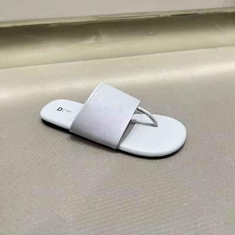 Fashion Summer Real Leather Open Toe Flip Flops Slippers Women Solid Color Flat Bottom Versatile Sandals Outdoor Leisure Vacation Shoes