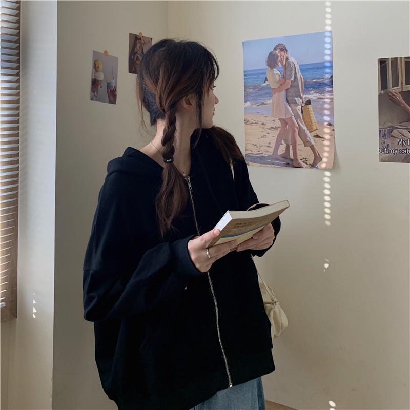 2026 New Women's Korean-Style Loose Hooded Cardigan: Long Sleeve Zipper Jacket for Spring & Autumn
