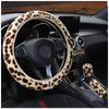 Universal Steering-wheel Plush Leopard Car Steering Wheel Covers Winter Fur Hand Brake Gear Cover Set Car Interior