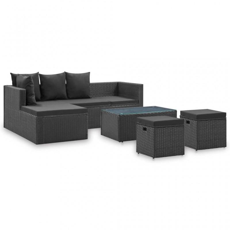 Día y Noche - Día y Noche Set de muebles de jardín 4 pzas y cojines ratán sintético negro