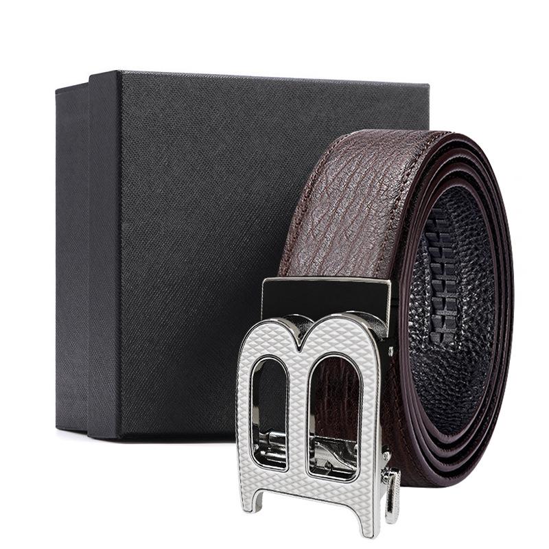 Men'S Belt Men'S Automatic Buckle Cowhide First Layer Brown Genuine Leather Men'S Belt Gift Box Holiday Gift Set