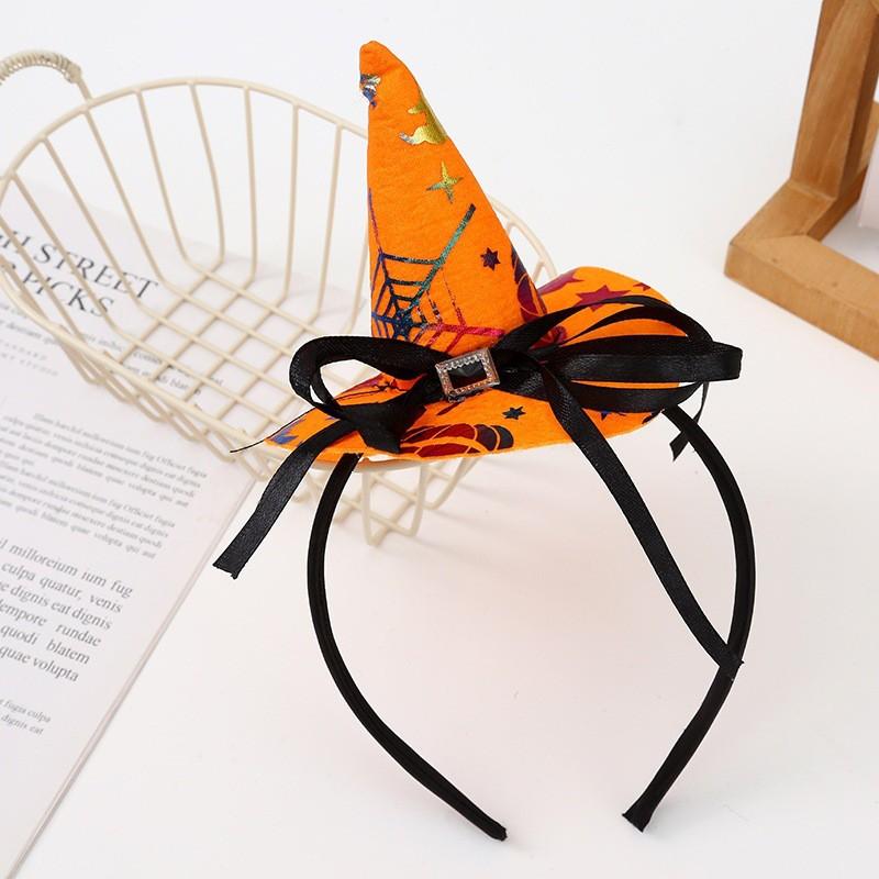 Halloween Witch Hat Headband With Spiderweb Design - Handmade Fuzzy Hair Accessory Women Cute Party Costume Headpiece