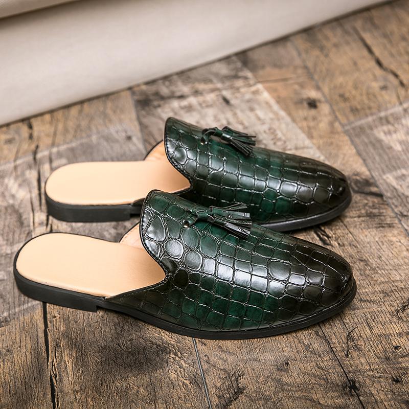 Summer Men Half Loafers Fashion Tassel Breathable Slippers Man Outdoor Lightweight Mules Cool Half Shoes for Man Leather Sandals