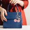 Elegant Crystal Cherrys Shaped Keychain Stylish Woven Charm Pendant Accessory for Fashionable Women Ladies Daily Use