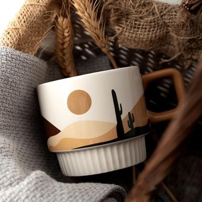 Morandi Kaffeetasse Retro Keramik Hand Kaffeetasse Wasserbecher Frühstückstasse Hohe Optik Pull Flower Tasse Geschenk Kaffeetasse