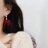 Burgundy Velvet Bow Pearl Stud Earrings Temperament Their Girl Celebrity New Versatile Light Luxury Earrings