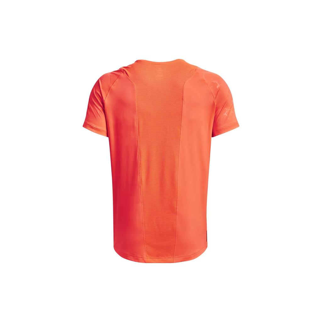 Under Armour Rush Series Solid Color Embossed Print Training Round Neck Dopamine Short Sleeve T-Shirt Men Tops Orange 1376790-877