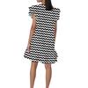 Women's Fashion Casual V Neck Wavy Edge Striped Plaid Print Short Sleeve Dress