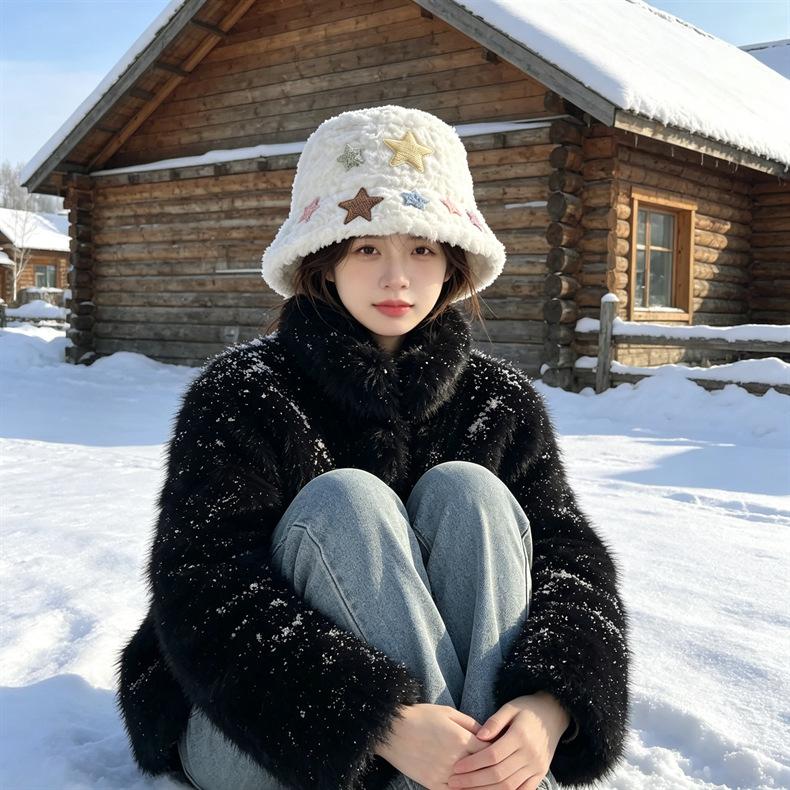 Women Thickened Warm Ear Protection Faux Fur Wide Brim Adjustable Fisherman Bucket Hat