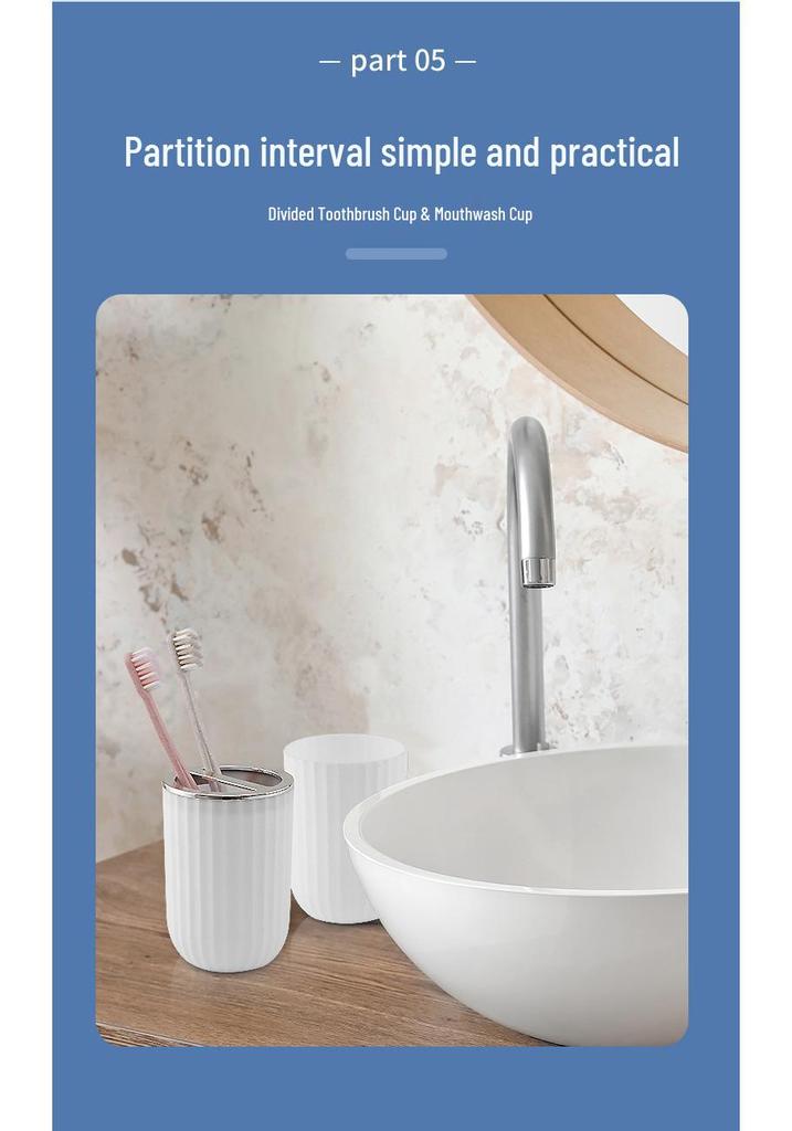 Juego de Baño Nórdico de Ocho Piezas: Portacepillos de dientes, Vaso para enjuague bucal, Kit de aseo, Accesorios para el hogar.