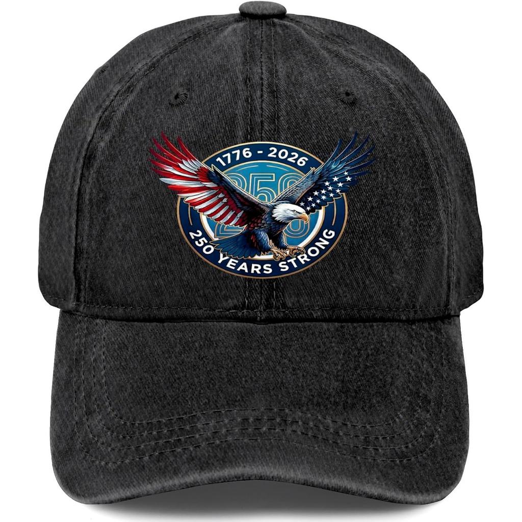 Years Strong Patriotic Eagle Washed Denim Baseball Cap Adjustable Outdoor Casual Hat