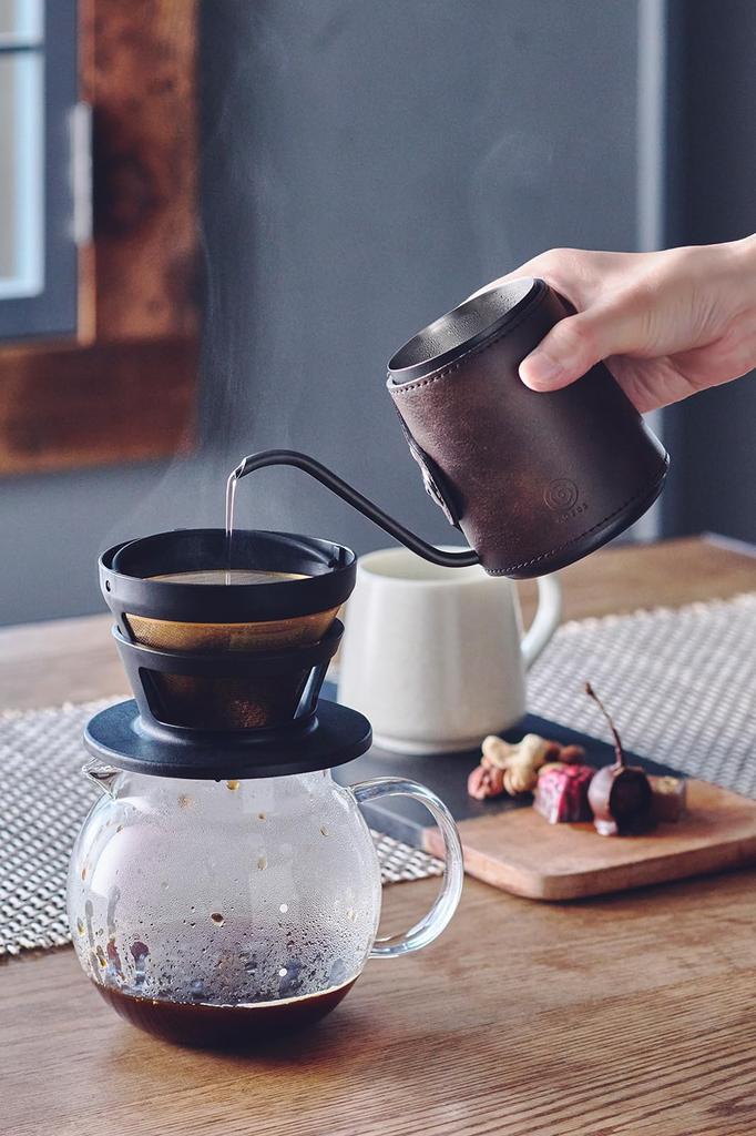 cores C470 Drip Pot, Coffee, 300ml, Narrow Mouth, Leather Cover