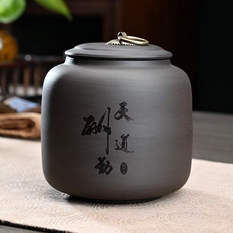 Creative Black purple clay tea can Ceramic Tea pot sealed candy jar ore purple Art tea can Moisture-proof Sealed Storage pot