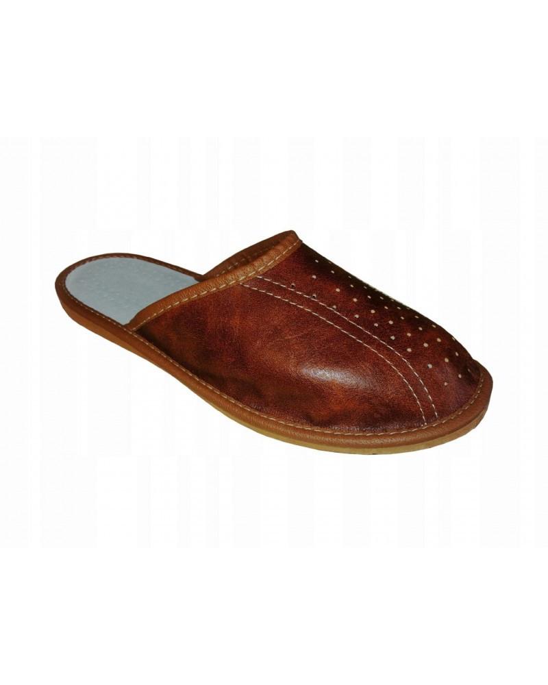 Light brown leather men's house slippers, men's leather slippers 44