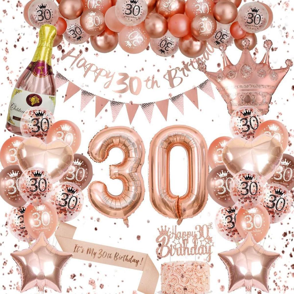 Rose Gold Digital Birthday Balloon Set, Rose Gold Digital Birthday Party Ornament Flag Balloon Set