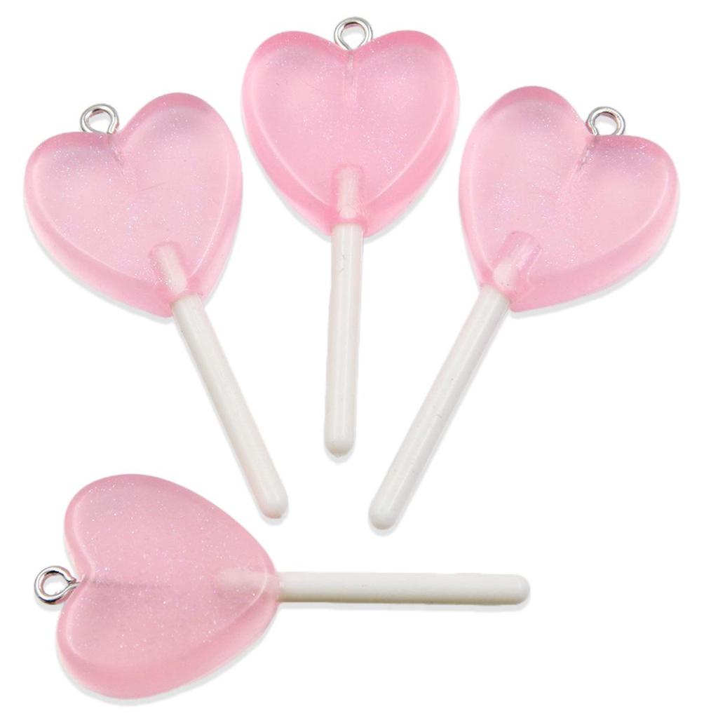 Handmade Glitter Lollipop Resin Star & Heart Pendants - Set of 3 DIY Color Sticks