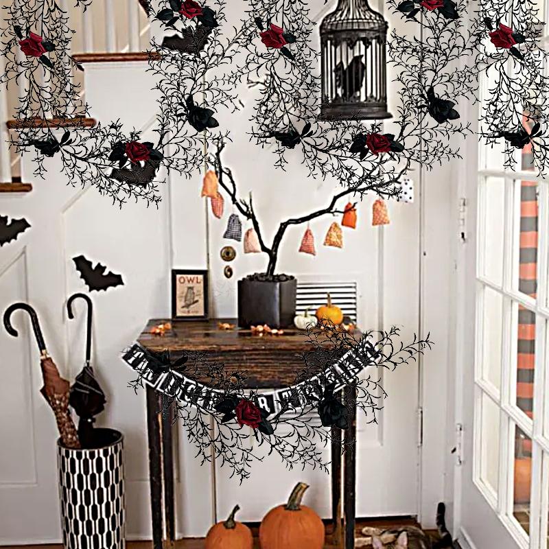 Halloween Simulated Rose Ornament Simulated Vine Party Plastics Ornament Silk Flower Decorative Hangings Home Garden 180cm
