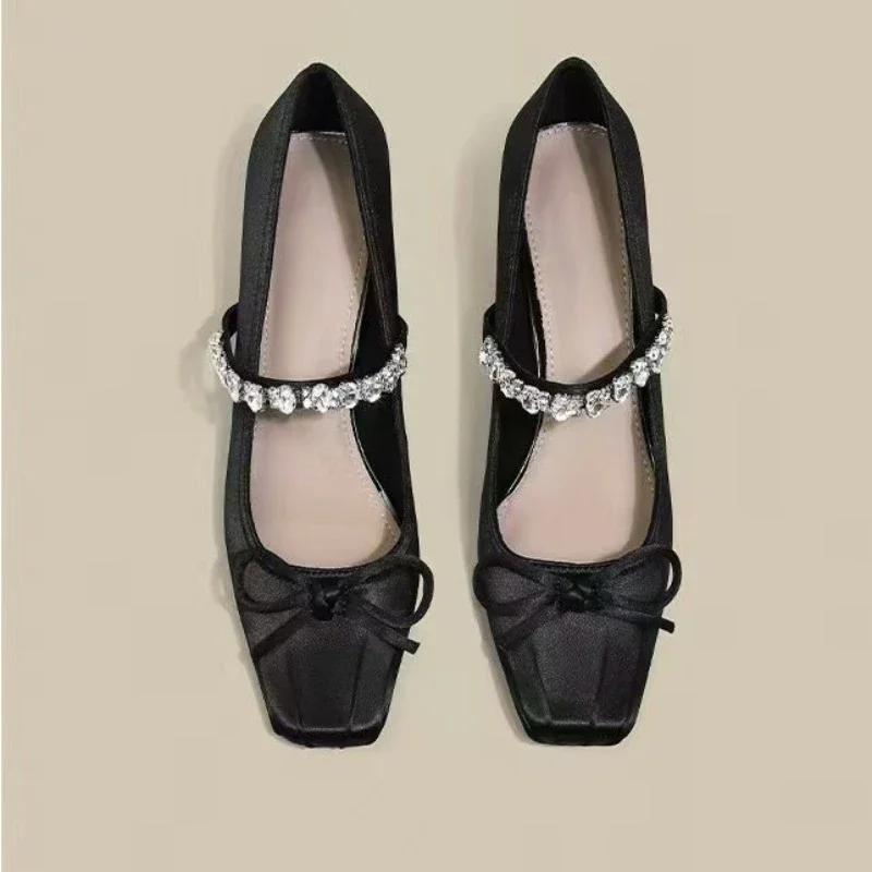 Fashion Elegant Woman Heeled Shoes 2025 New Brand Shoes Female Slip on High Heels Fashion Party Bow Tie Crystal Square Toe Pumps Women