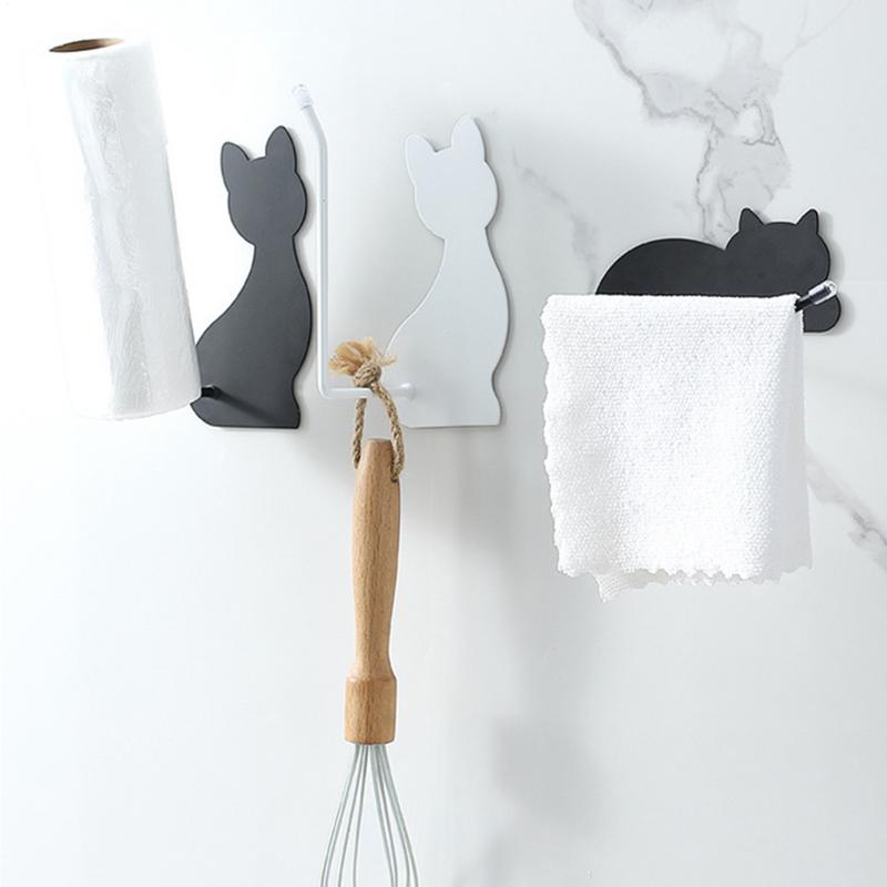 Bathroom Paper Towel Holder Stainless Steel Storage Shelf with Cat Design Mount Organization for Guest House Travel Fridge