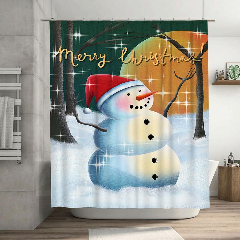 

Tuniu Festive Snowman Winter Holiday Bathroom Shower Curtain Waterproof Cute Funny Christmas Decor W60H190(CM)-1 Pcs
