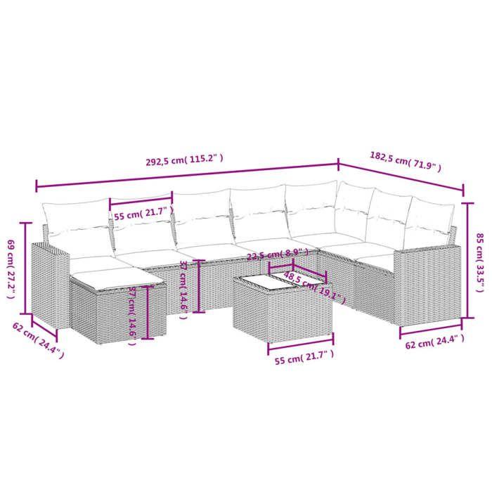 VidaXL Garden Lounge Set with Cushions 9 Pcs, Patio Sofas, Patio Furniture Set, Outdoor Furniture, Beige 3263594
