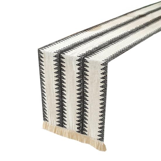 Bohemian Table Runner Knitted Table Runner with Tassels Black White Table Runner Dining Table Decoration for Farmhouse Weddings Parties