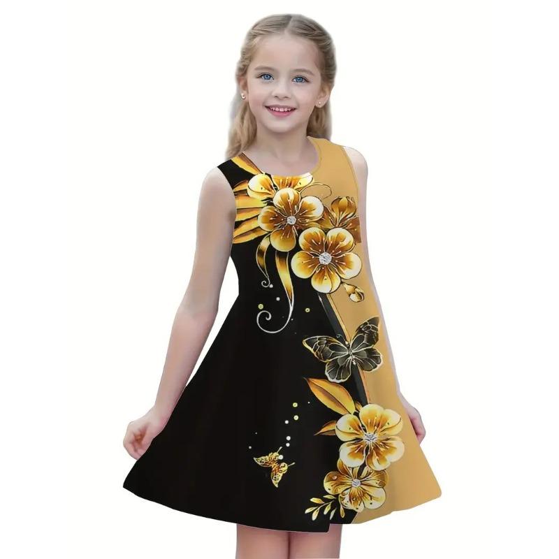 Stylish Cute Comfortable Butterfly Print Children's Sleeveless Women's Clothing Dresses Girls