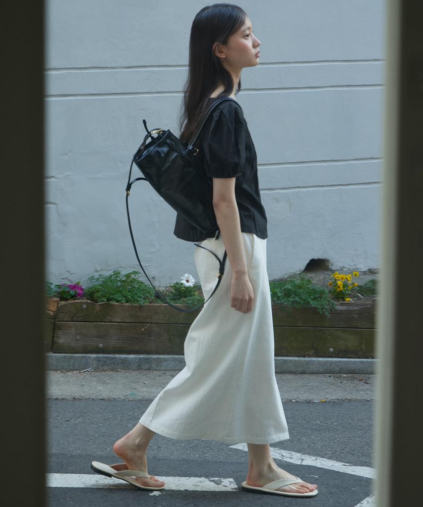 Step Around Belted H-Line Skirt_White