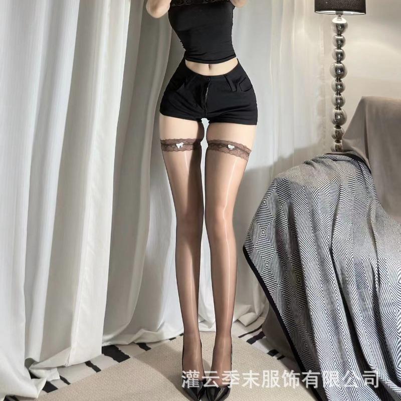Sex underwear "Qingyuan" red edge lace ultra-thin silky smooth pure desire sexy stockings knee thigh socks