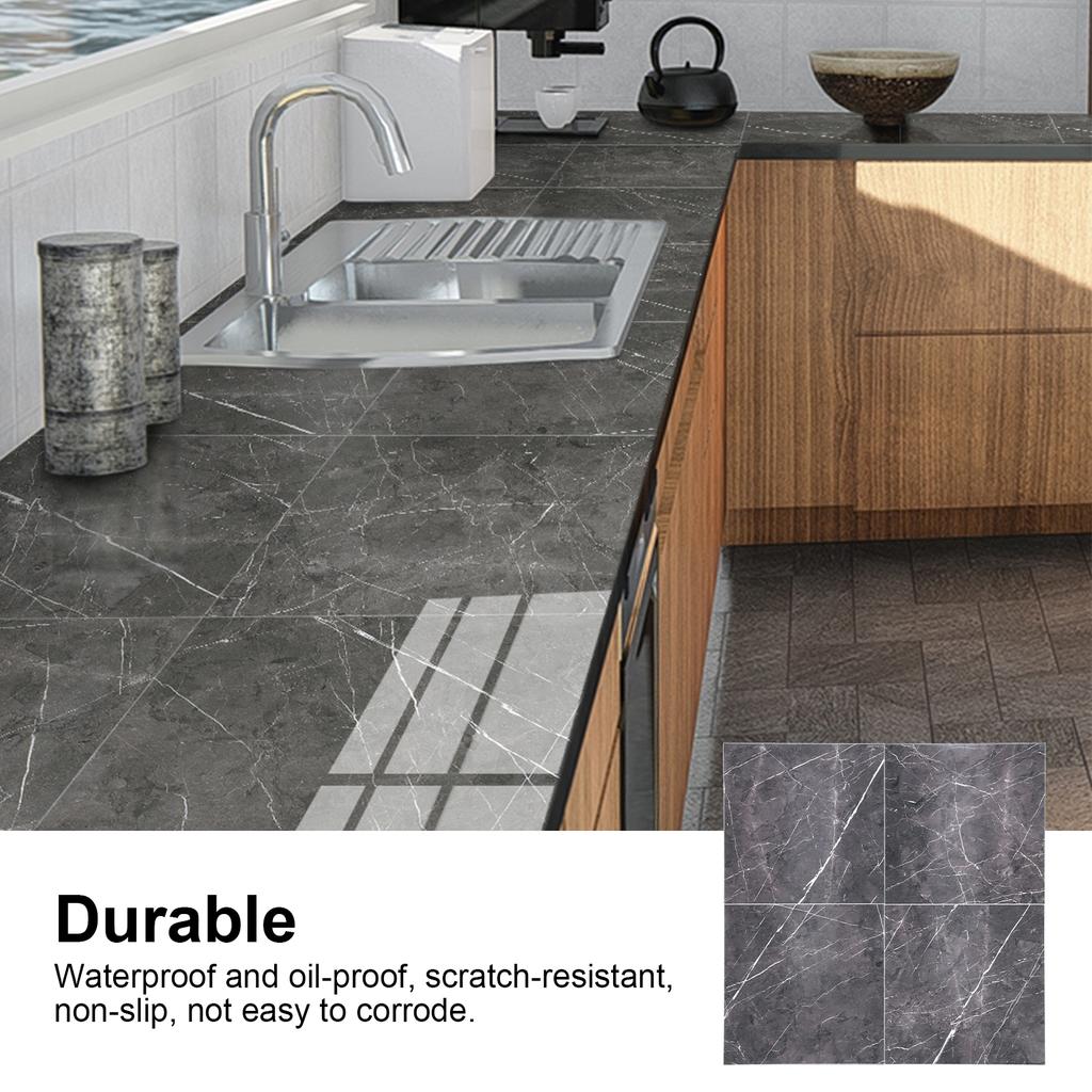 4Pcs Thickened PVC Floor Tile Stickers 30x30cm Waterproof Self Adhesive Wall Floor Decals for Kitchen Bathroom Home Decoration Black