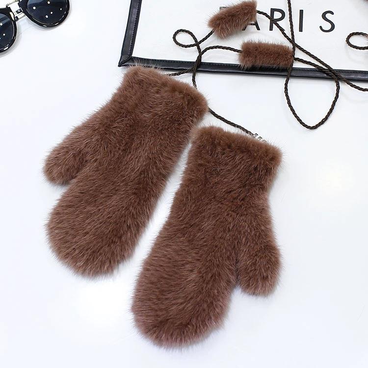 

Осень и Зима Новые Перчатки из Норкового Волоса Женские Зимние Утепленные Вязаные Эластичные Теплые Варежки шоколадный