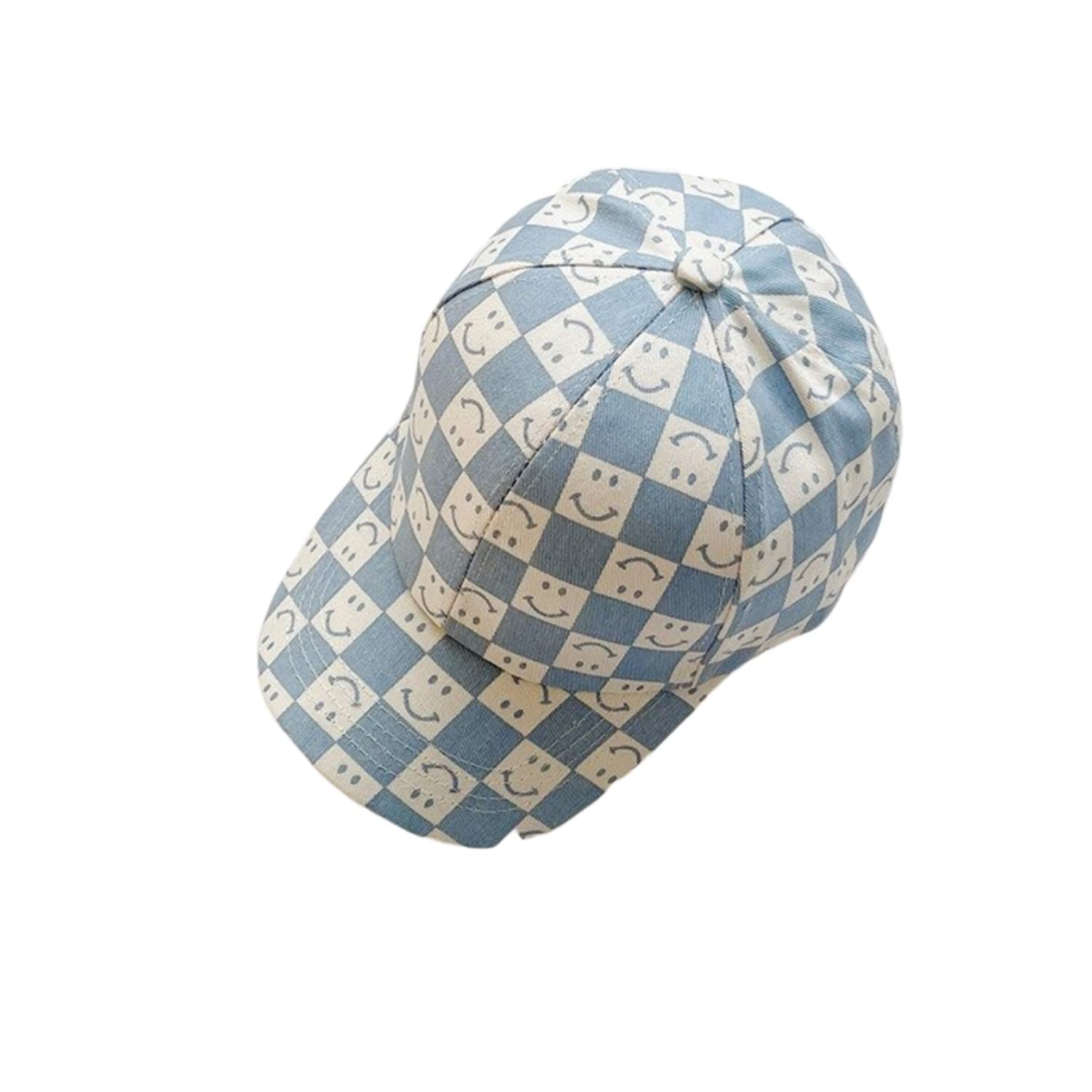 

Misia Luxury Unisex Baseball Cap with Smile Pattern Checkered Design for Sizes Sky for Boys and Girls Kids Spring/Summer, 52-54cm [26219-26223] Blue,