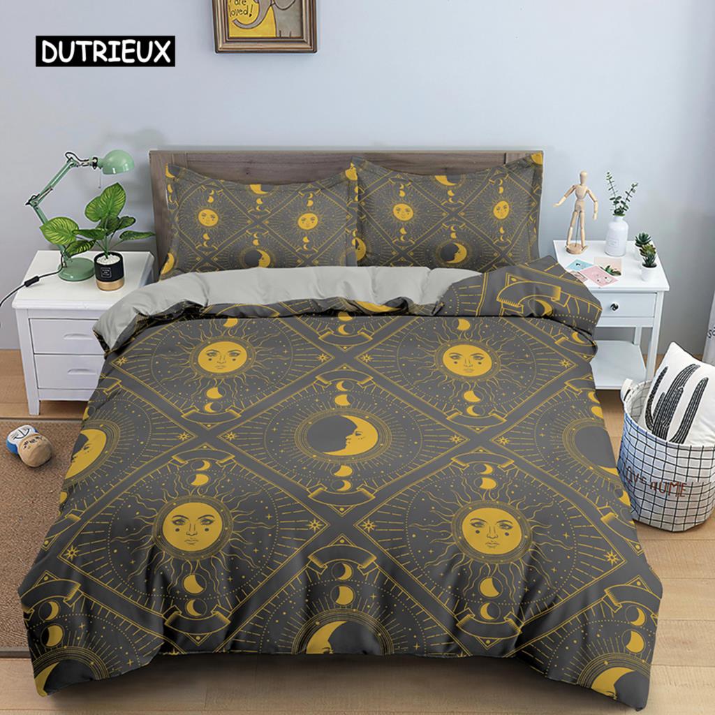 Sun and Moon Duvet Cover Set Tarot Pattern Bedding Set King Size for Bedroom Microfiber Comforter Cover Set for Kids Adults Gift