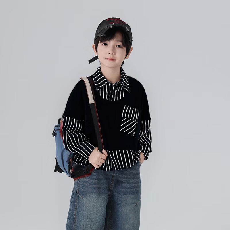 YOUYOUTONGHUA Boys Faux Two-Piece Cotton Sweatshirt 160