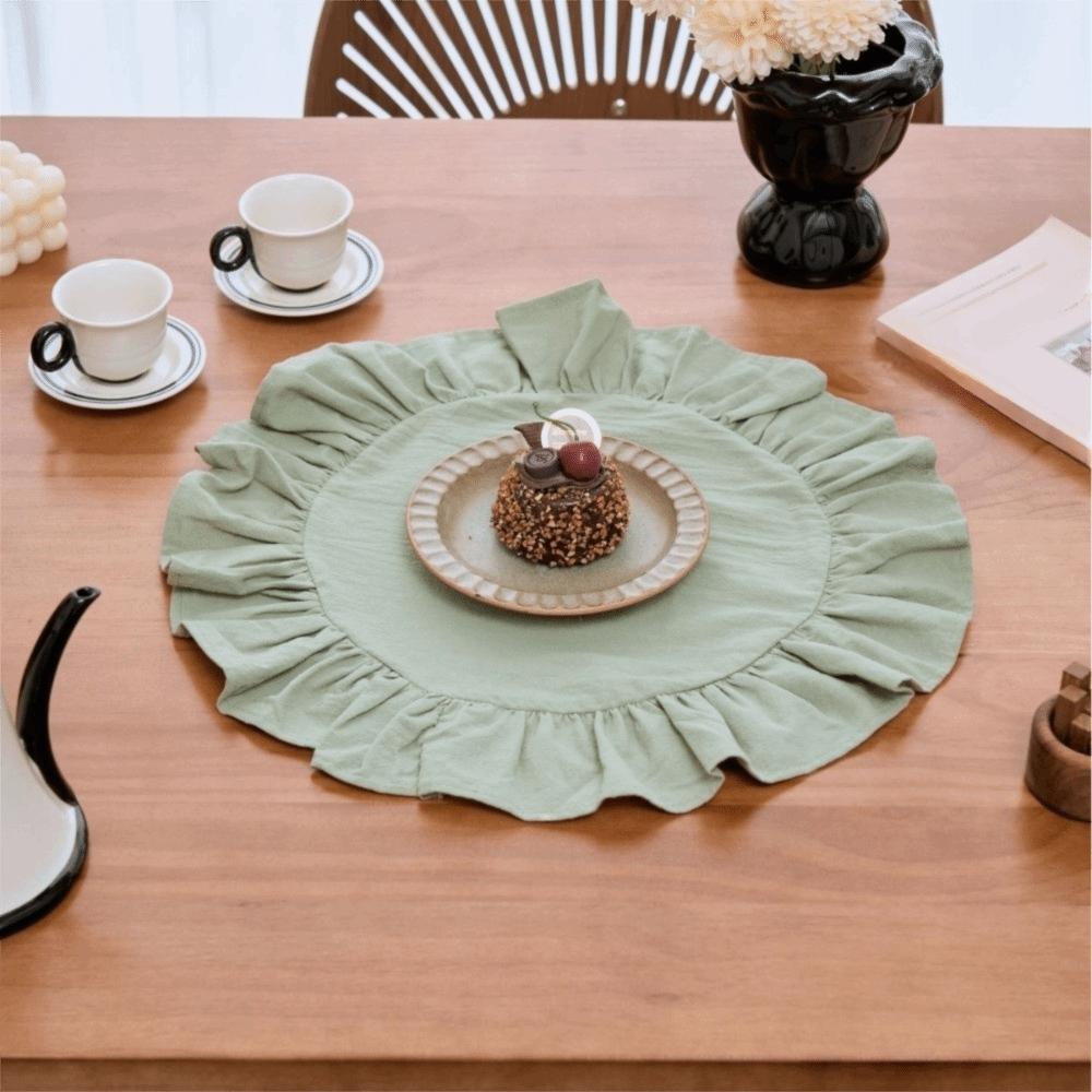 Solid Color Ruffled Placemat Cotton Table Napkin Cloth Practical Round Napkin  Dining Table